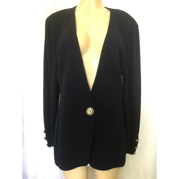 St. John Jackets & Blazers - ST JOHN Santana Knit Navy Blazer Jacket Cardigan